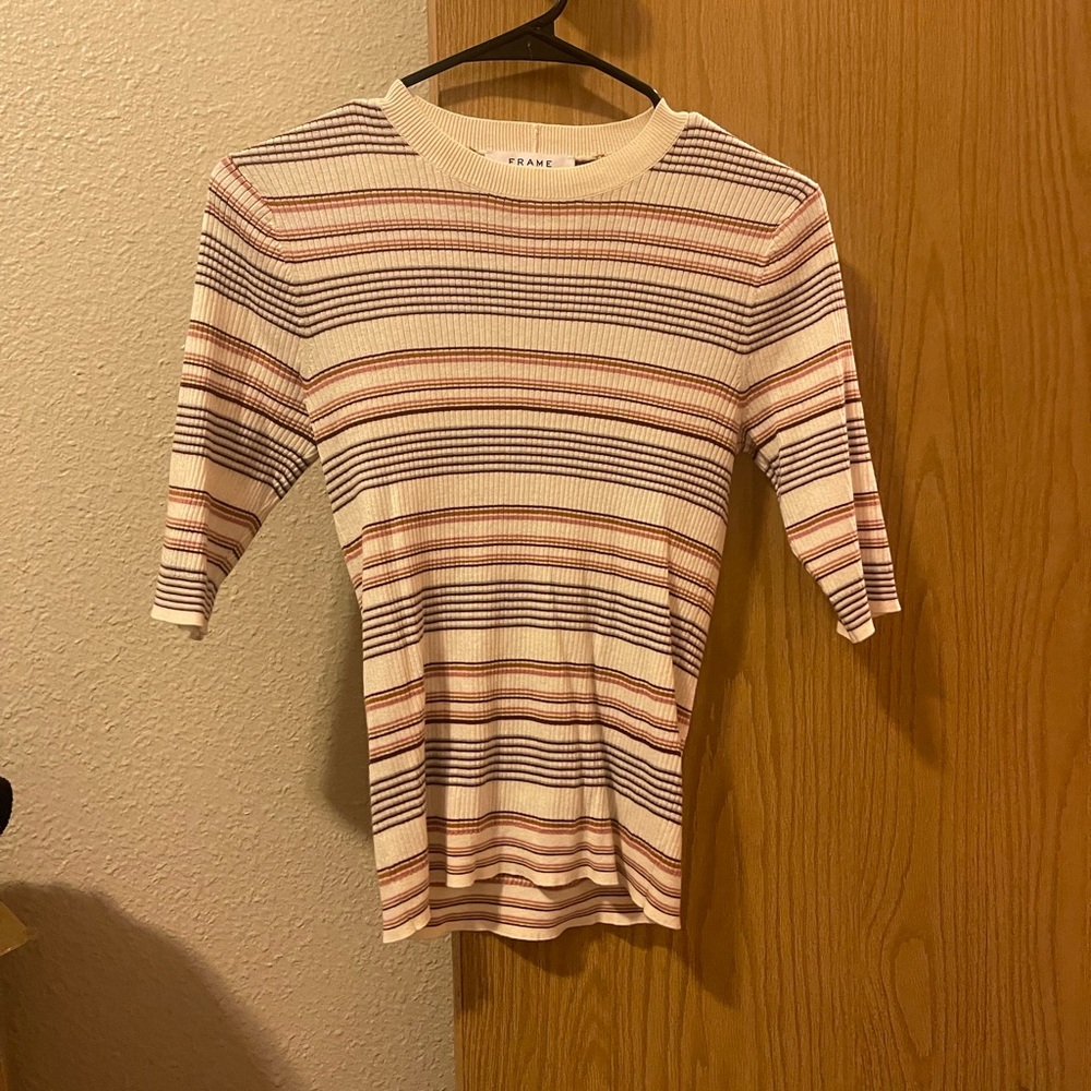 Frame Stripe Ribbed Cotton & Wool Sweater